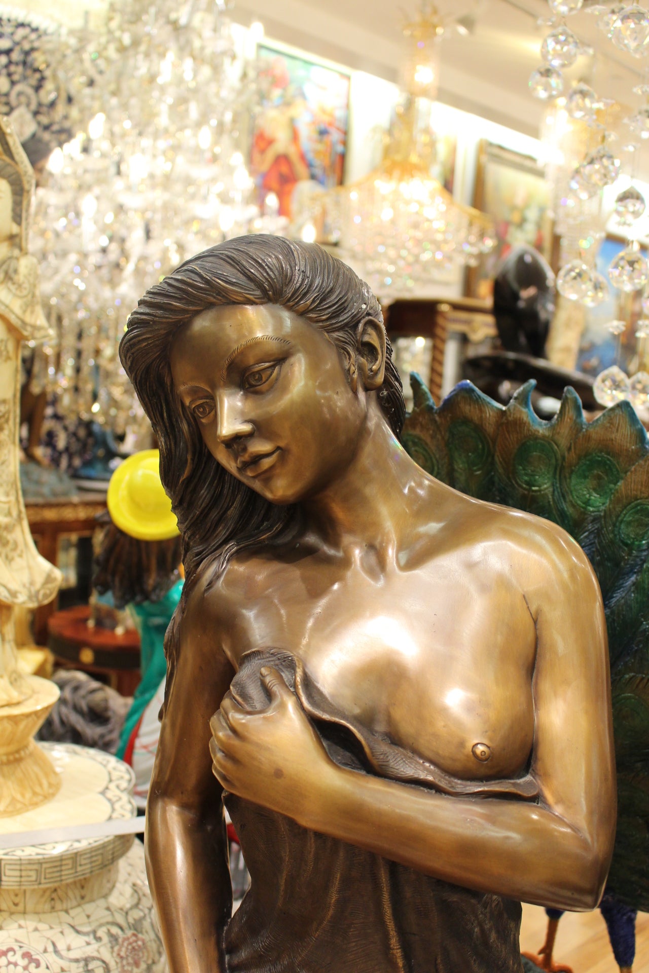 Beautiful Women Holding Drape Bronze Statue -  Size: 22"L x 18"W x 49"H. 