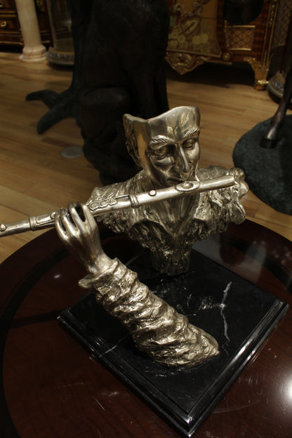 Man playing Flute Bronze Statue -  Size: 10"L x 8"W x 10"H. 