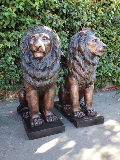 Pair of Life-size lions bronze statues -  Size: 17"L x 35"W x 47"H.