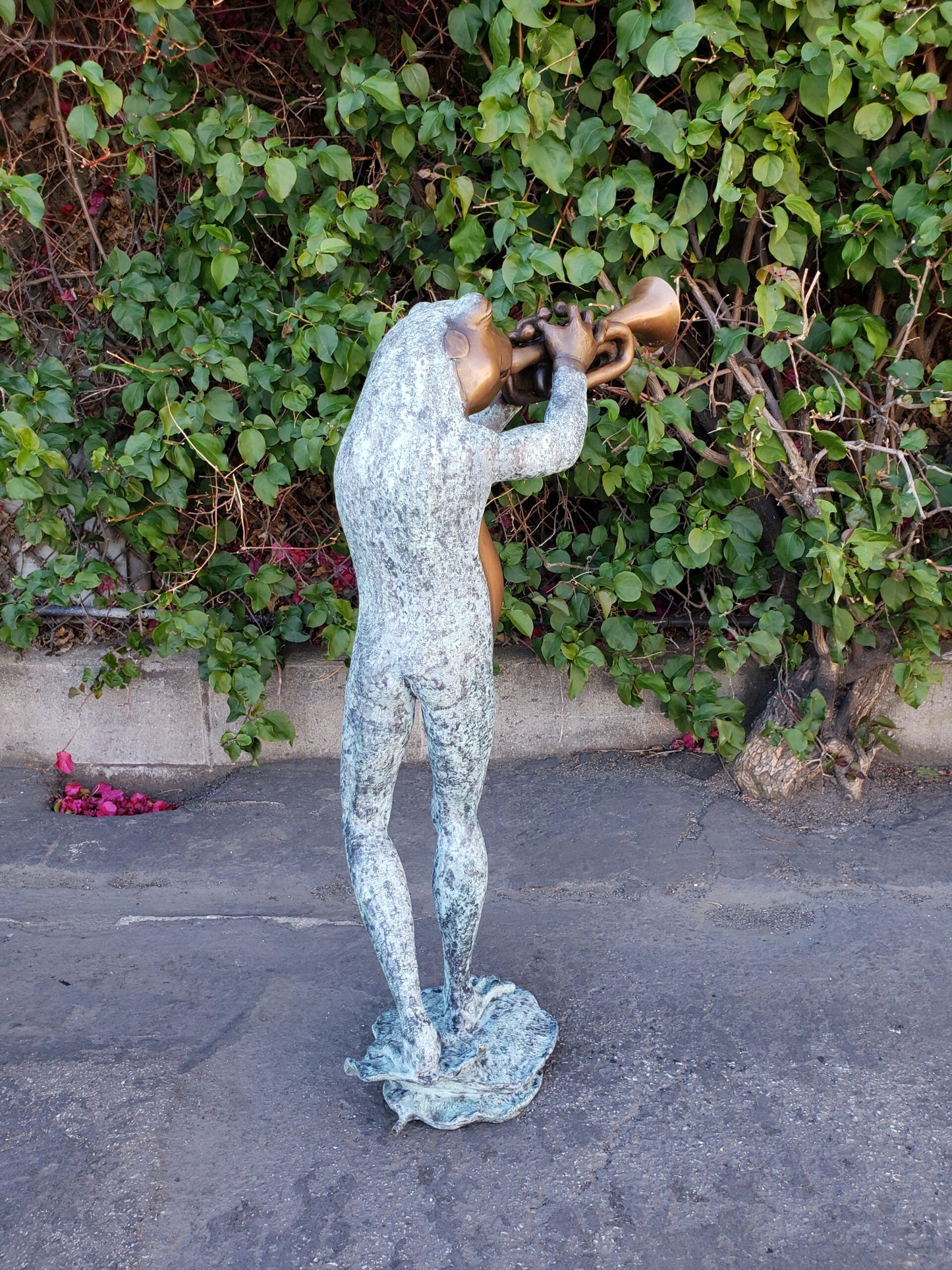 Pair of Musical Frogs Playing Instruments Bronze Statue Size: 16" x 13" x 33"H