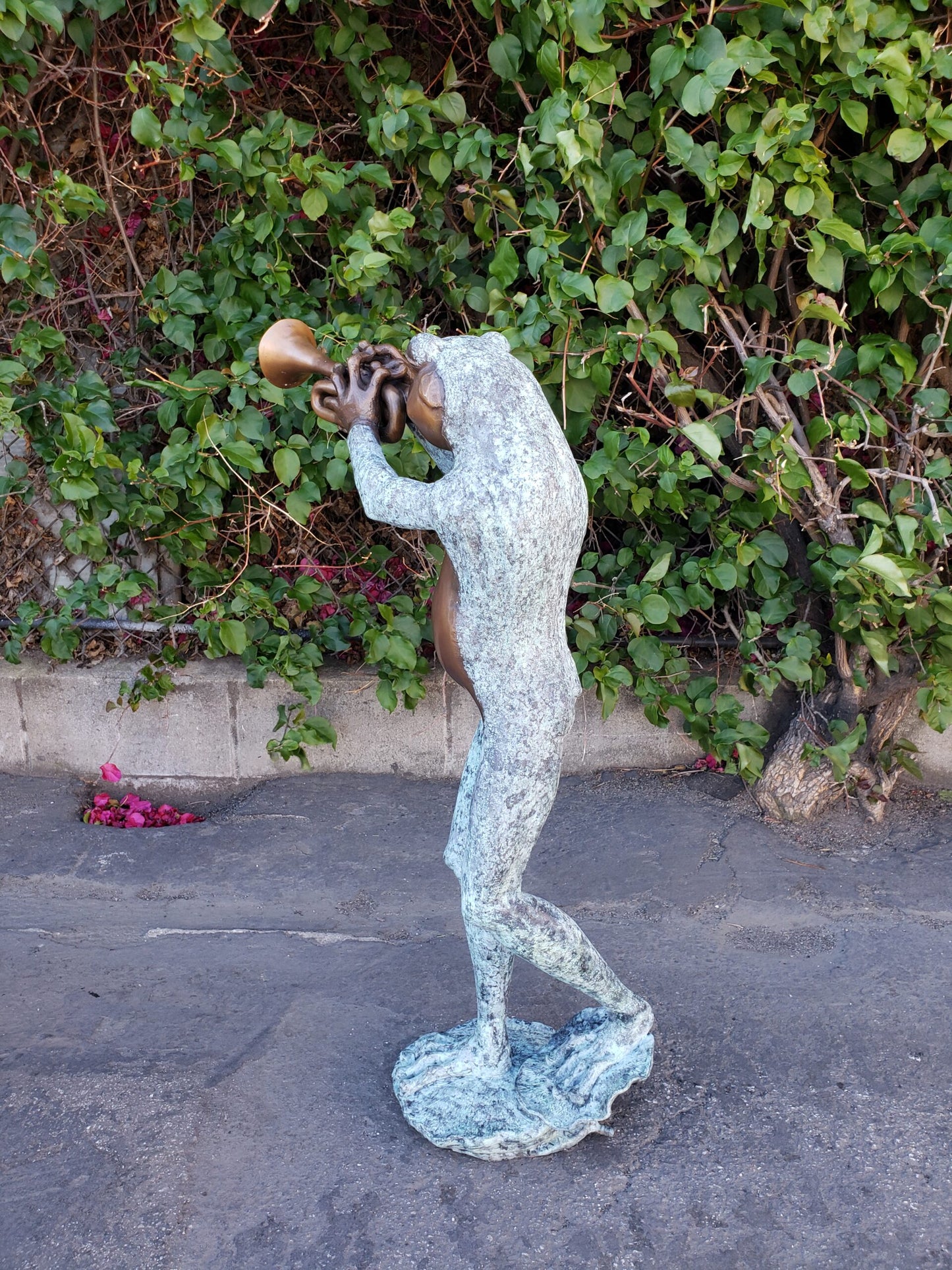 Pair of Musical Frogs Playing Instruments Bronze Statue Size: 16" x 13" x 33"H