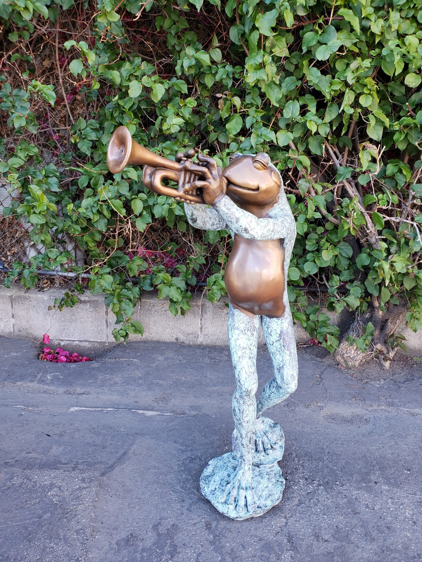 Pair of Musical Frogs Playing Instruments Bronze Statue Size: 16" x 13" x 33"H