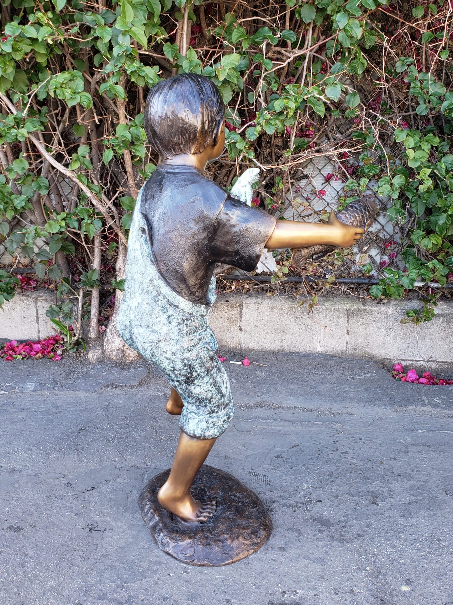 Playful Young Boy with Fish and Frog Bronze Statue Fountain  19" x 16" x 32"H