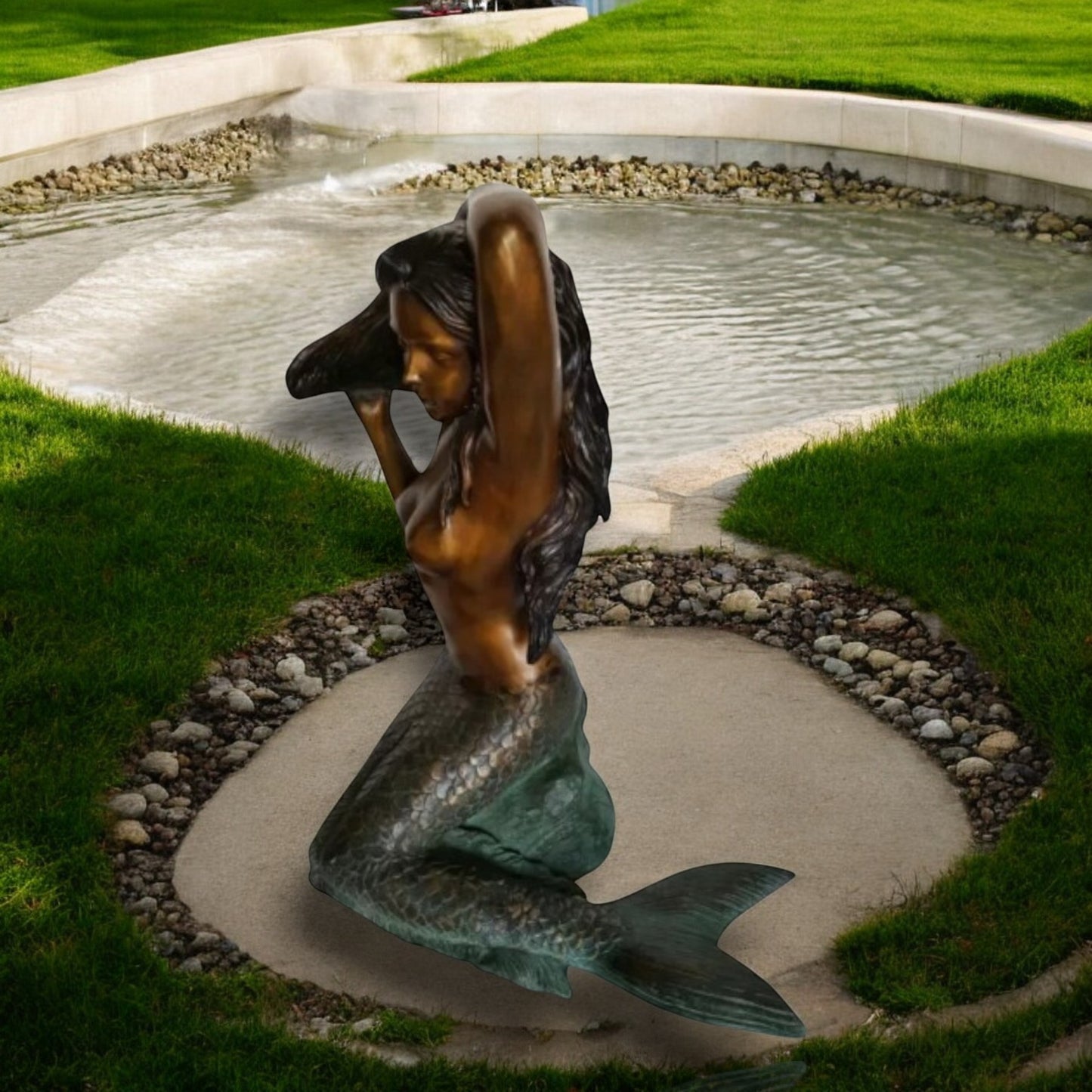 Mermaid Holding a Shell Bronze statue fountain Art Nude 26"L x 18"W x 36"H