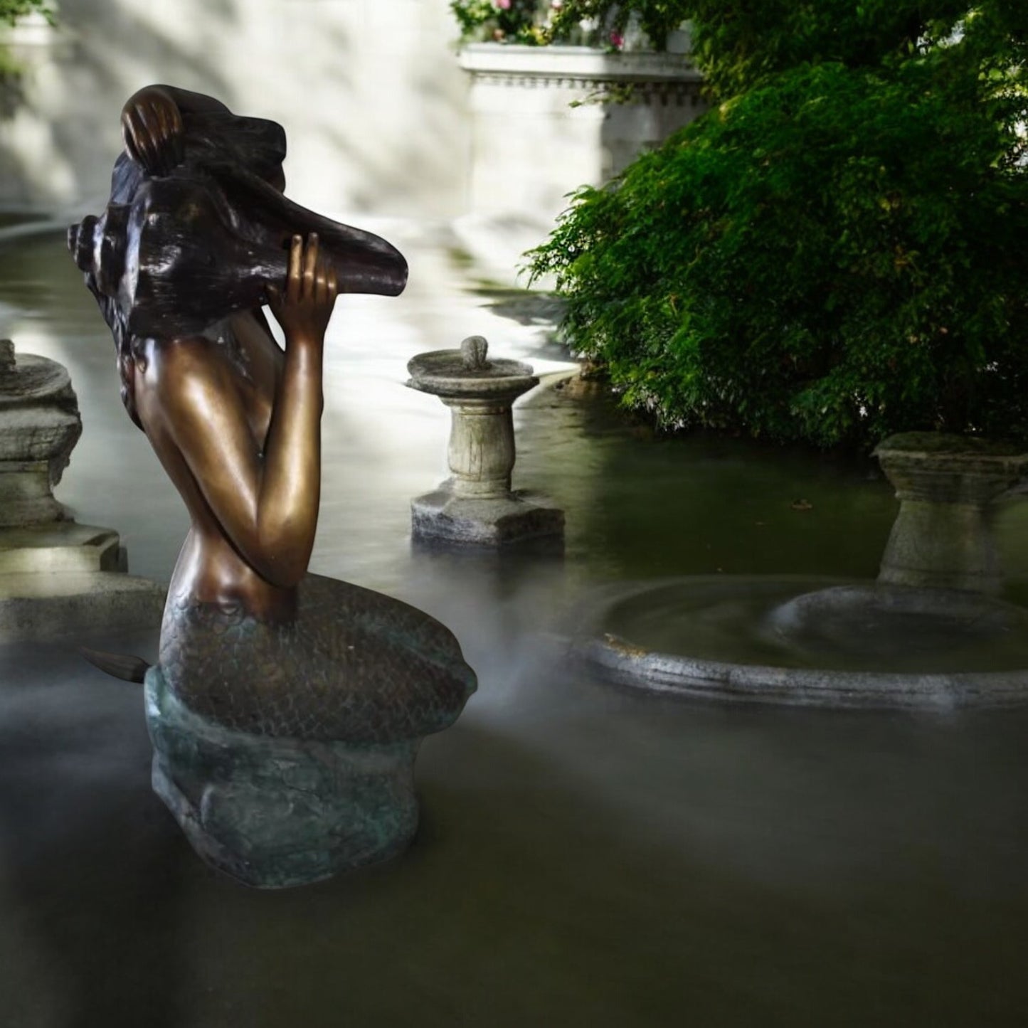 Mermaid Holding a Shell Bronze statue fountain Art Nude 26"L x 18"W x 36"H
