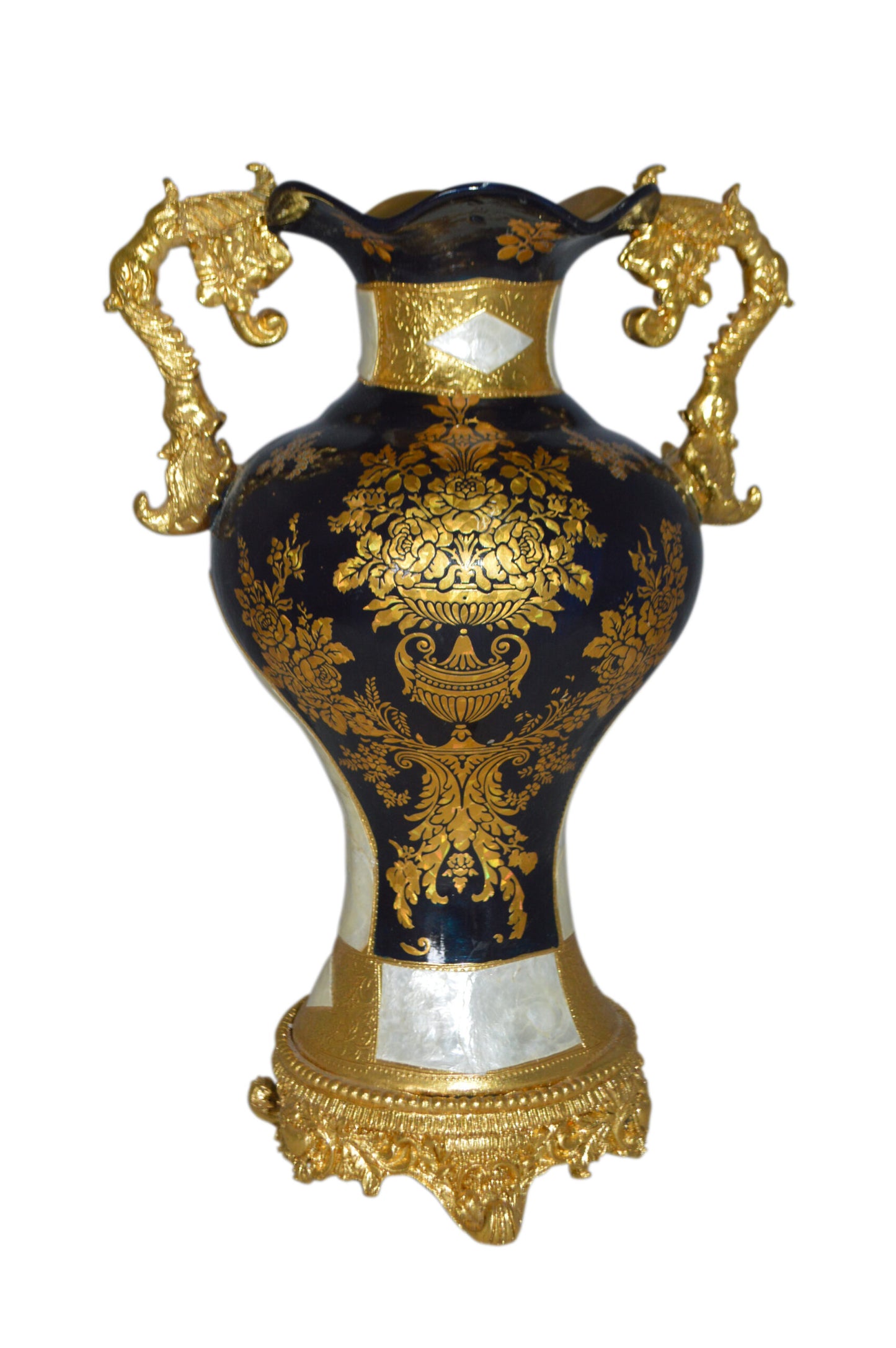 Decoration Vase 18" H Blue White and Gold -  Size: 7"L x 12"W x 18"H.
