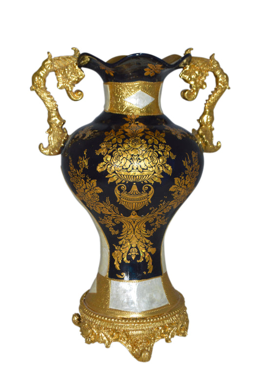 Decoration Vase 18" H Blue White and Gold -  Size: 7"L x 12"W x 18"H.