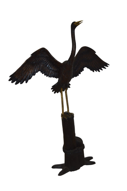 Heron Spread Wings bronze statue -  Size: 48"L x 24"W x 63"H.