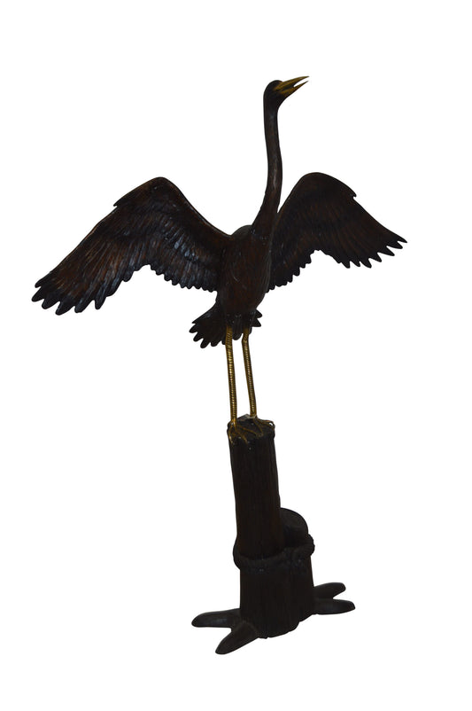 Heron Spread Wings bronze statue -  Size: 48"L x 24"W x 63"H.