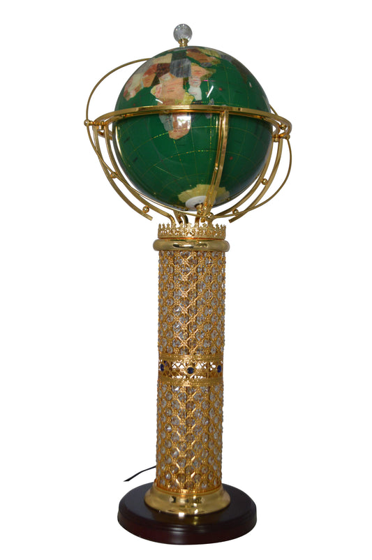 Illuminated Green World Globe Rotated by motor -  Size: 19"L x 19"W x 42"H.