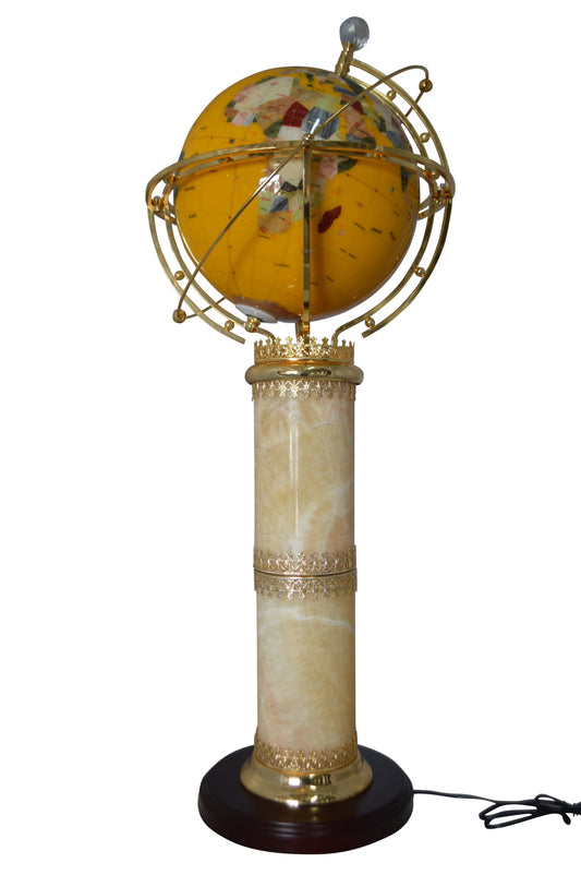 Illuminated Yellow World Globe Rotated by motor -  Size: 19"L x 19"W x 42"H.