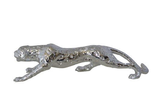 Modern Art Silver Jaguar Statue Made of Resin -  Size: 23"L x 6"W x 7"H.