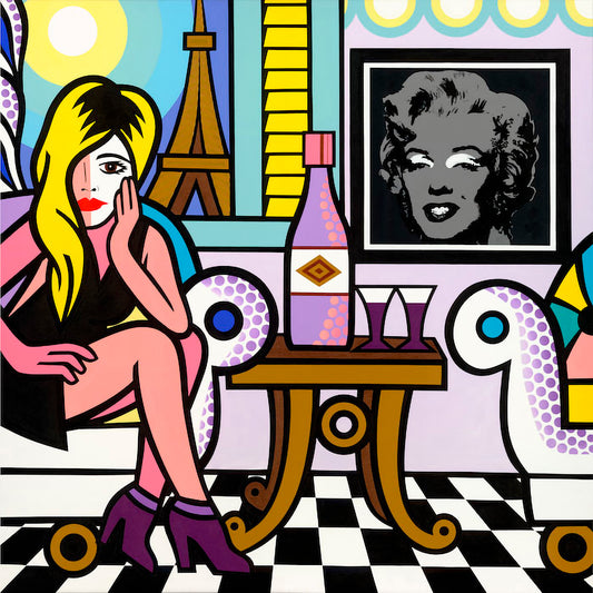 Paris Livingroom, Acrylic Painting, Stretched Canvas, Art by Jozza 48" x 48"
