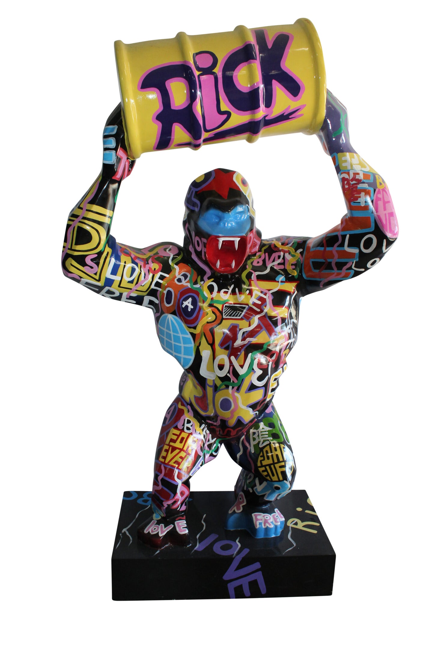 Giant Resin Gorilla Statue Holding a Barrell 28" x 21" x 83"H