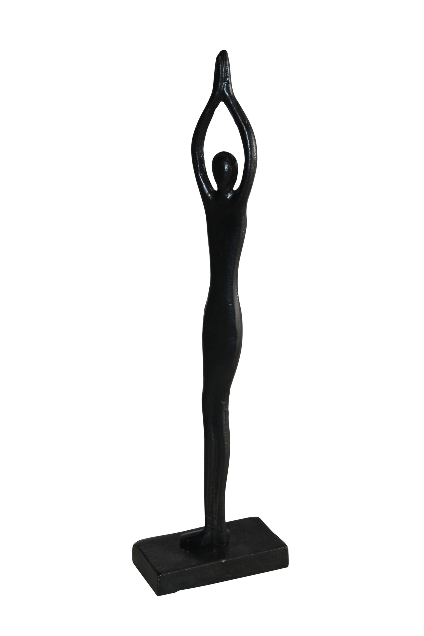 Black Aluminum Yoga Girl Statue Serenity in Tree Top Pose 6" x 3" x 20"H