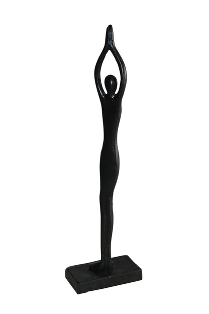 Black Aluminum Yoga Girl Statue Serenity in Tree Top Pose 6" x 3" x 20"H