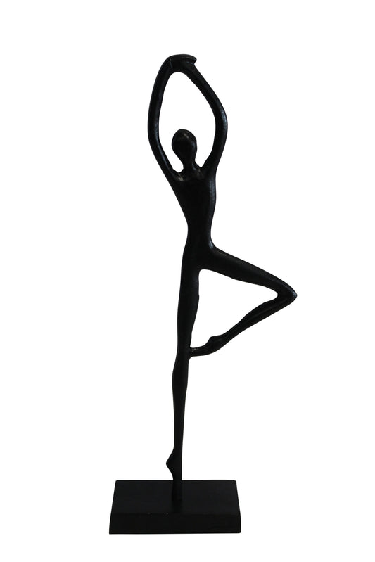 Aluminum Tree Pose Statue, Serene Yoga Decor 7" x 3" x 20"H