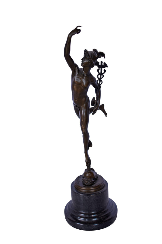 19th Century Mercury Hermes Tabletop Bronze Statue - Size: 5"L x 6"W x 17"H.