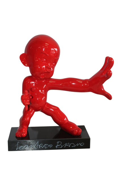 Karate Kid With Barrel Distortion Red Resin Statue 19" x 8" x 19"H