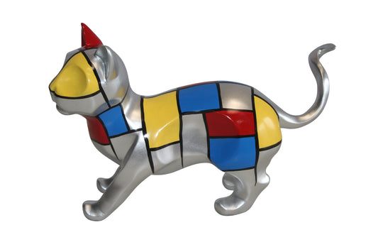 Geometric Themed Standing Cat colorful Resin Statue 12" x 4" x 9"H