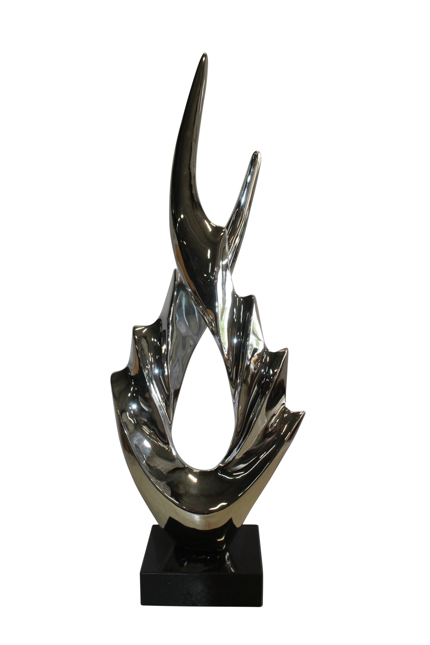 Silver Modern Abstract Resin Statue on Marble Base 13" x 7" x 36"H
