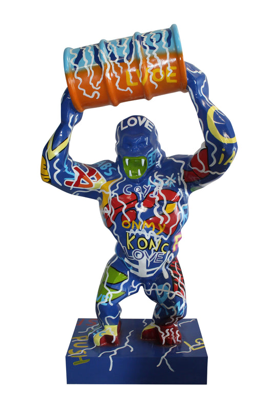 King Kong With Barrell Modern Graffiti Resin Statue on Base 47" x 21" x 60"H
