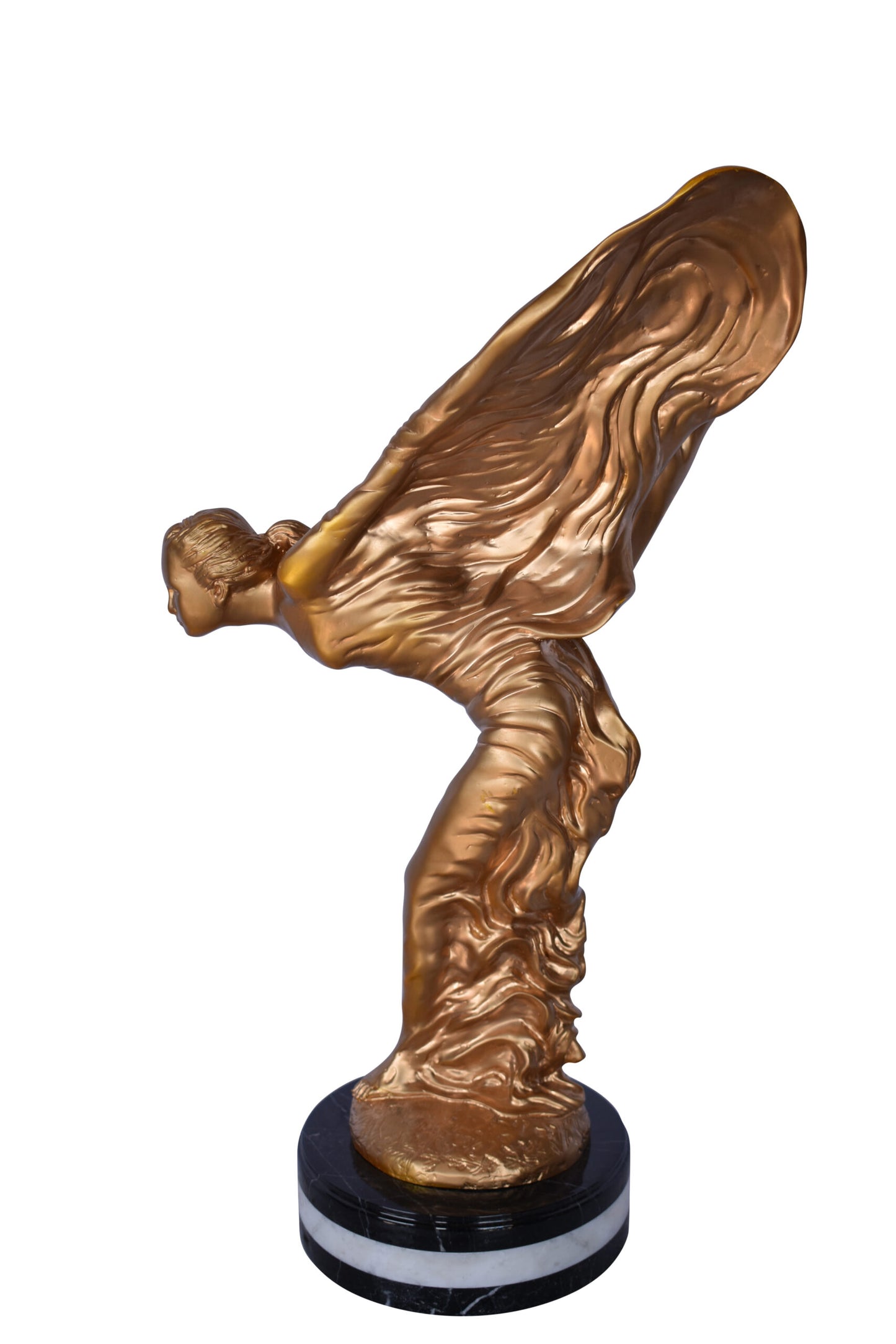 Spirit of Ecstasy Rolls Royce Gold Bronze Statue - Size: 10"L x 15"W x 24"H.