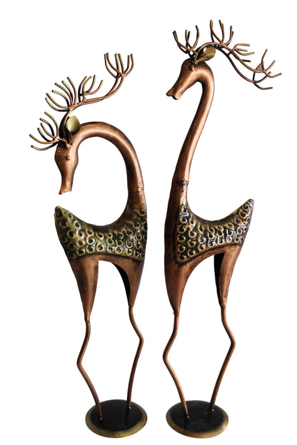 Thin Iron Metal Deer Pair, Elegant and Graceful Decor Set 11" x 11" x 32"H