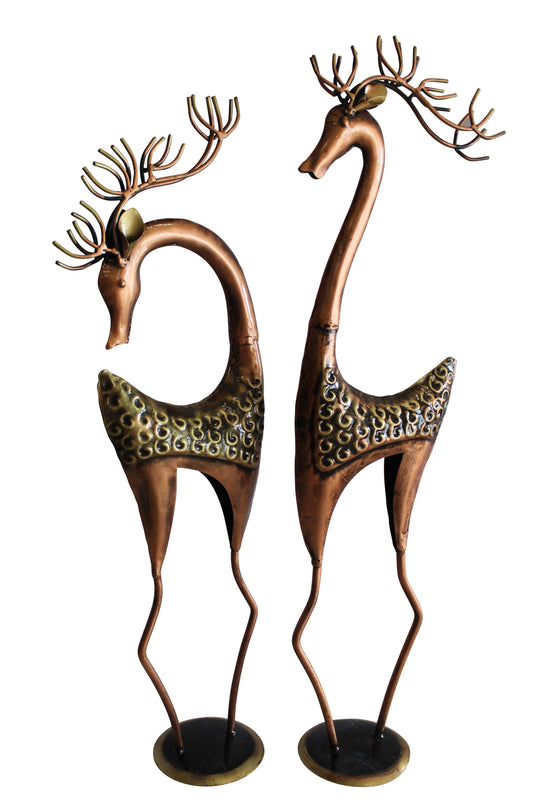 Thin Iron Metal Deer Pair, Elegant and Graceful Decor Set 11" x 11" x 32"H