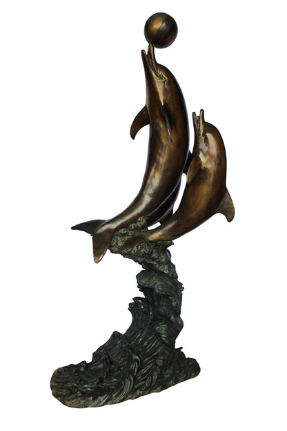 Three Dolphins Performing with Beach Ball Giant Bronze Fountain 41" x 27" x 91"H