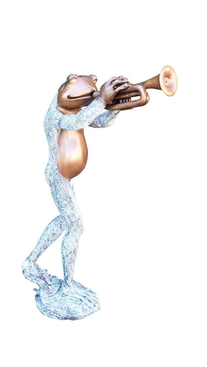 Pair of Musical Frogs Playing Instruments Bronze Statue Size: 16" x 13" x 33"H
