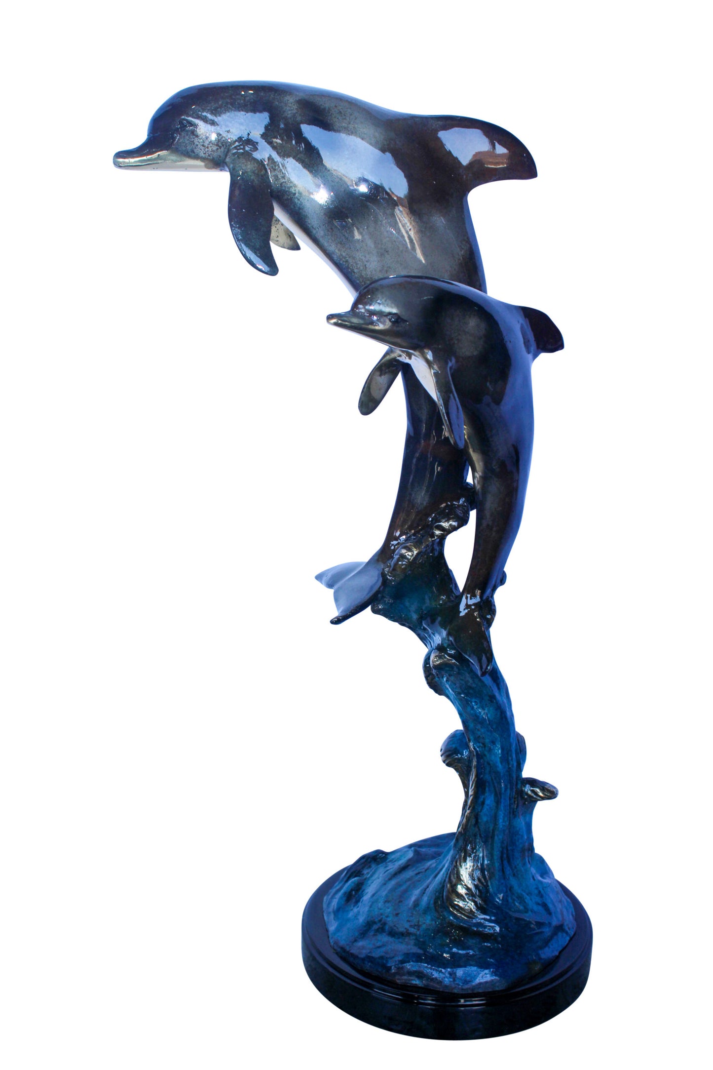 Two Dolphins Jumping of the Water Bronze Statue 11" x 12" x 31"H