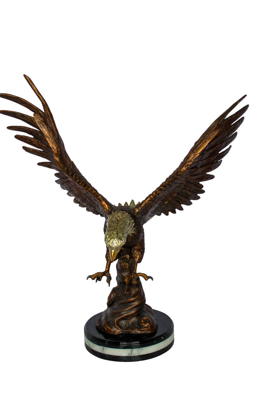 Bronze Eagle Statue With Outstretched Wings on Marble Base 17" x 29" x 32"H
