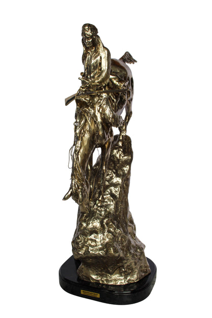Nifao Jumbo Bronze Mountain Man on Horseback Remington Replica - Silver Patina Western Statue with Black Marble Base, Size: 24"L x 14"W x 36"H