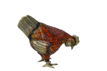 Bronze Small Chicken Figurine with Red Enamel and Gold Finish 8" x 4" x 7"H