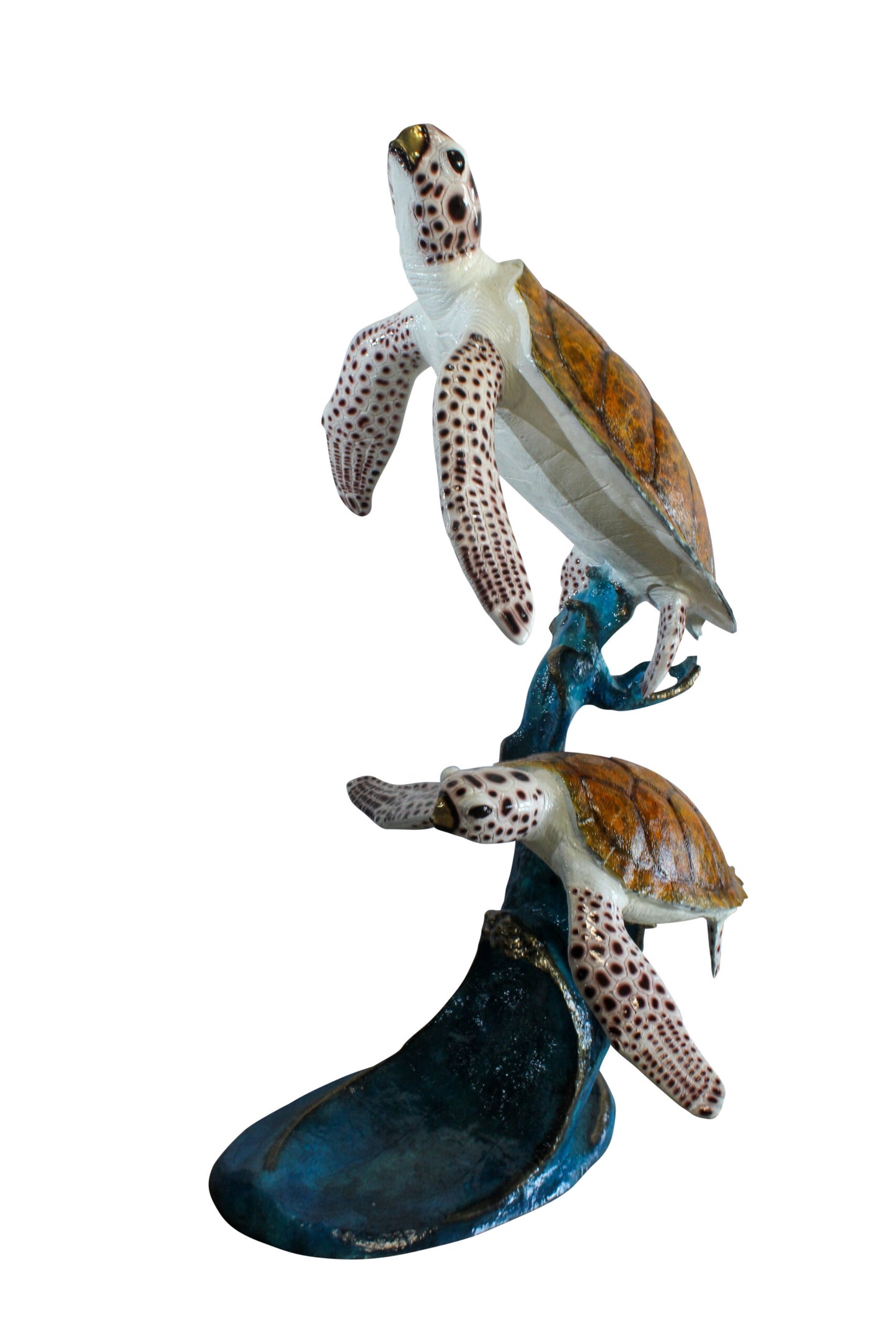 Two Giant Sea Turtle Fountain Bronze Statue Over Coral Base 52" x 40" x 68"H