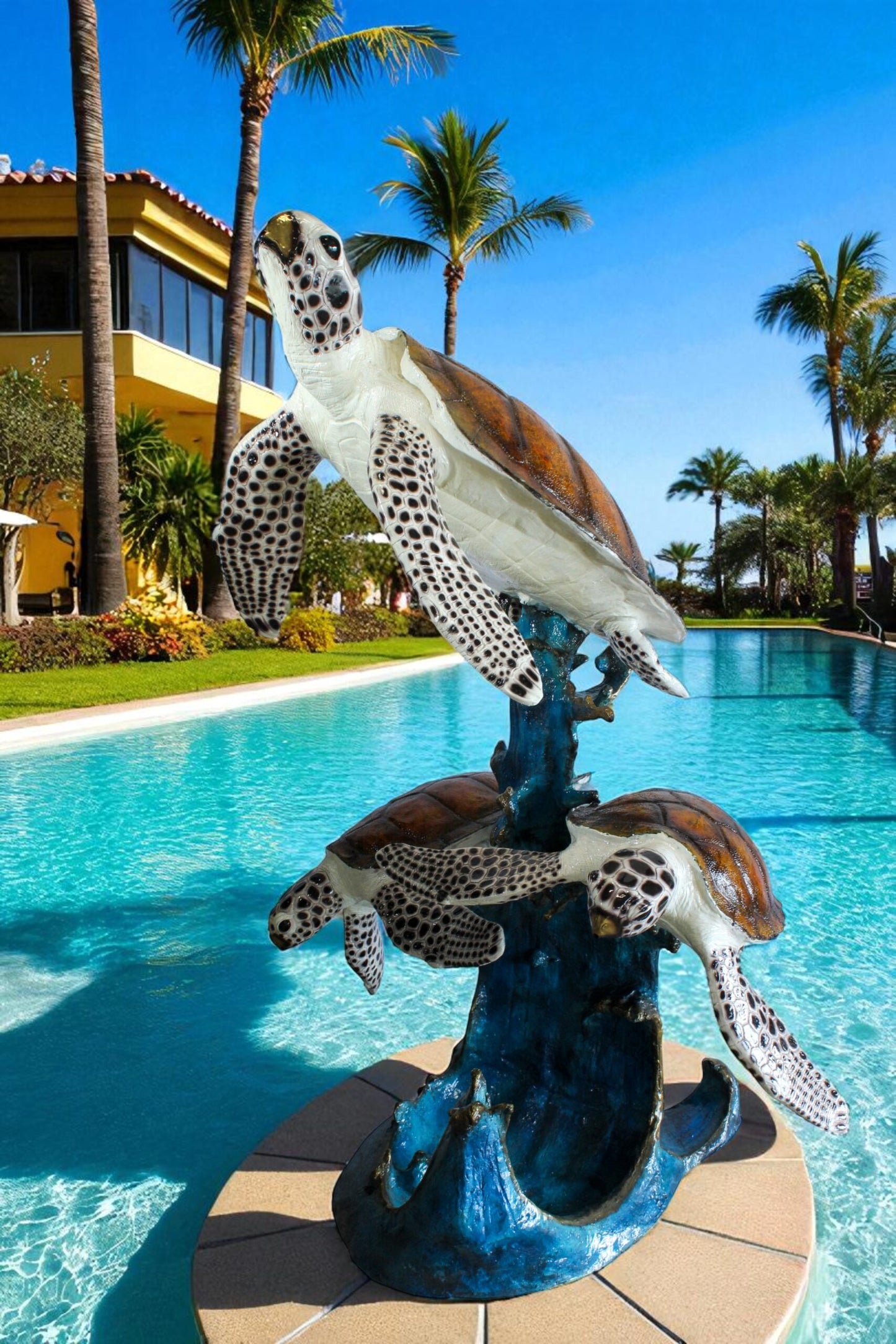 Giant Bronze Three Sea Turtles Fountain Statue Coral Base 50" x 40" x 68"H