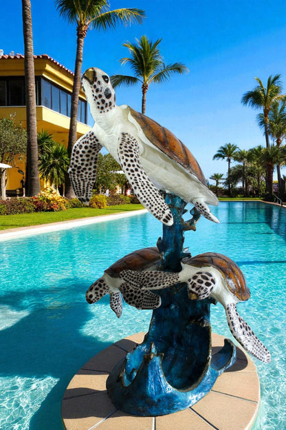 Giant Bronze Three Sea Turtles Fountain Statue Coral Base 50" x 40" x 68"H