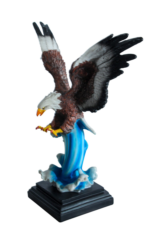 Nifao Resin Bald Eagle Statue - Indoor Patriotic Sculpture, Hand-Painted Eagle with Wings Spread Over Ocean Wave, Symbol of Freedom & Strength, Desk, Shelf & Home Decor14 x 7" x 17"H
