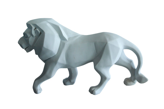 Nifao Modern Resin Lion Statue – Geometric Indoor/Outdoor Sculpture, Matte White Polygon Design, Contemporary Minimalist Animal Decor for Homes, Offices, Galleries & Modern Interiors17 x 5" x 9"H
