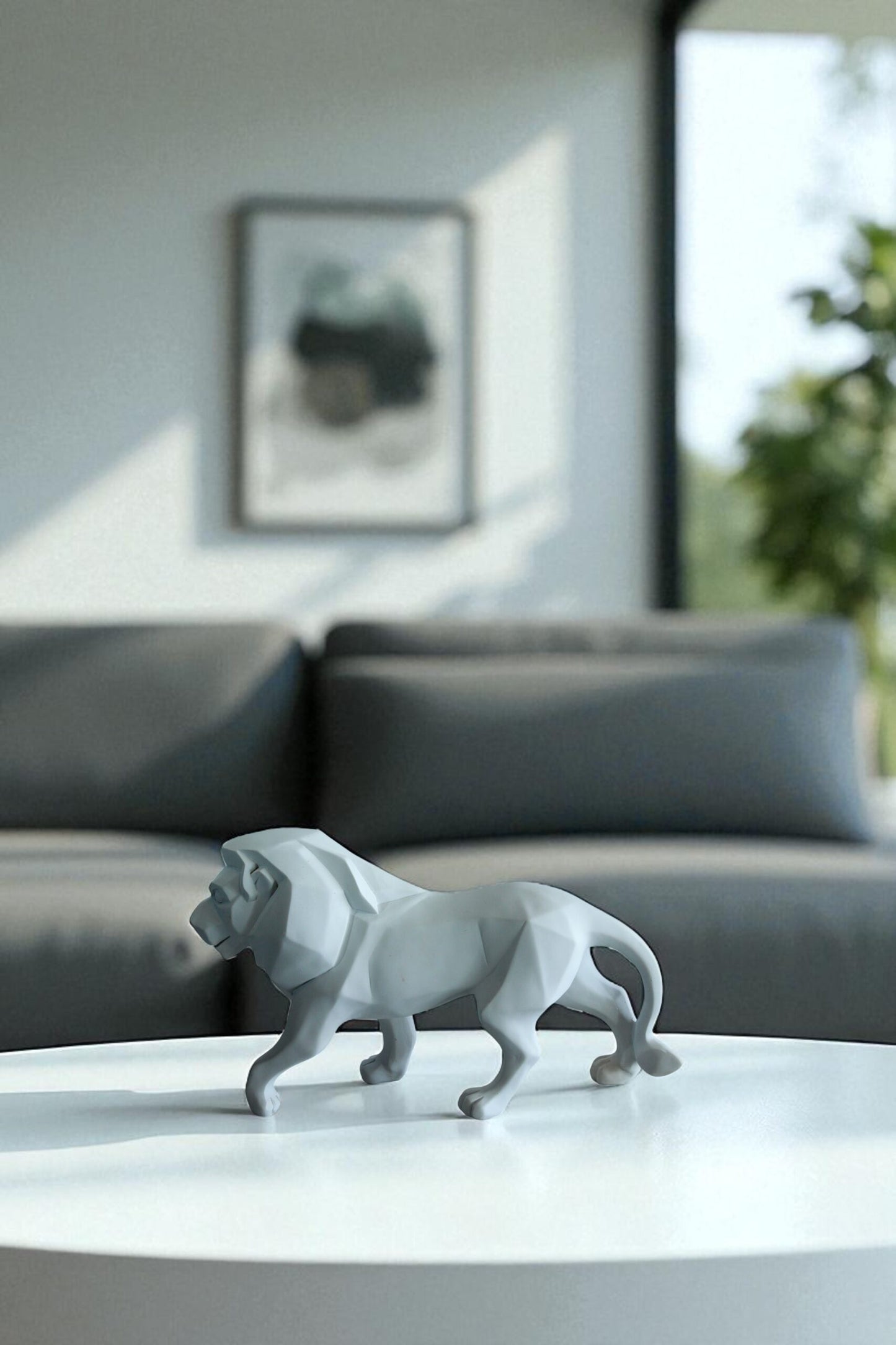 Nifao Modern Resin Lion Statue – Geometric Indoor/Outdoor Sculpture, Matte White Polygon Design, Contemporary Minimalist Animal Decor for Homes, Offices, Galleries & Modern Interiors17 x 5" x 9"H