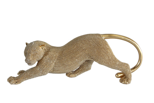 Nifao Elegant Gold Resin Panther Statue - Stretching Pose - Textured Modern Decor Accent - 15" x 4" x 6"H