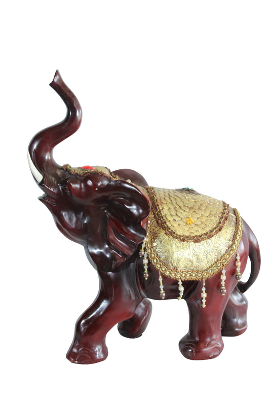 Nifao Resin Elephant Statue with Gold Saddle and Raised Trunk - Regal Lucky Elephant Home Decor - 19" x 10" x 22"H