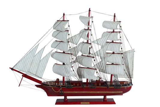 Nifao Red Wooden Sailboat Model with Cloth Sails and Elegant Detailing - Nautical Décor Accent - 33" x 6" x 24"