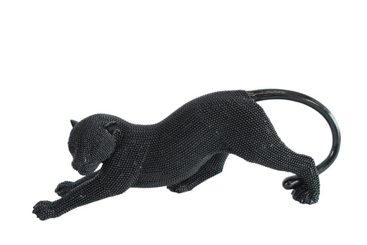 Nifao Stretching Panther Black Resin Sculpture with Beaded Texture - Luxury Designer Animal Décor - 15" x 4" x 6"H