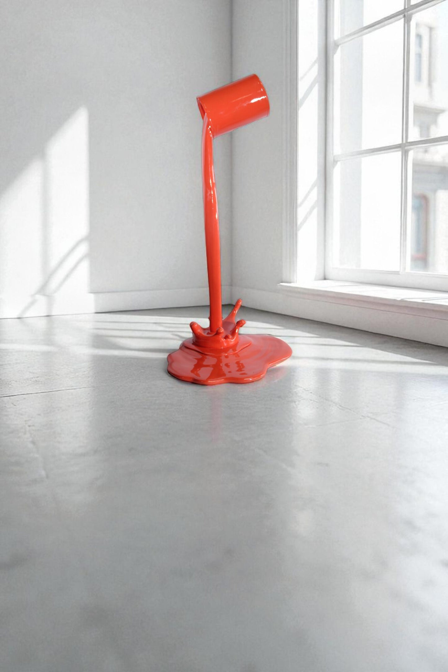 Orange Pouring Paint Can Resin Sculpture Modern Art Decor 25" x 21" x 48"H