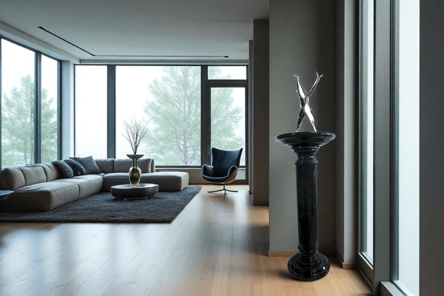 Elegant Black Marble Display Pedestal for Art or Decor 14" x 14" x 36"H