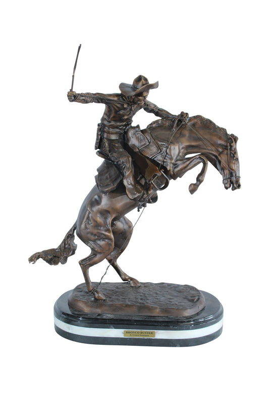Nifao Bronze Bronco Buster Statue –Frederic Remington Replica Cowboy & Horse Sculpture, Wax Casting on Marble Base, Large Indoor/Outdoor Western Art Reproduction for Rustic Decor18 x 14" x 23"H