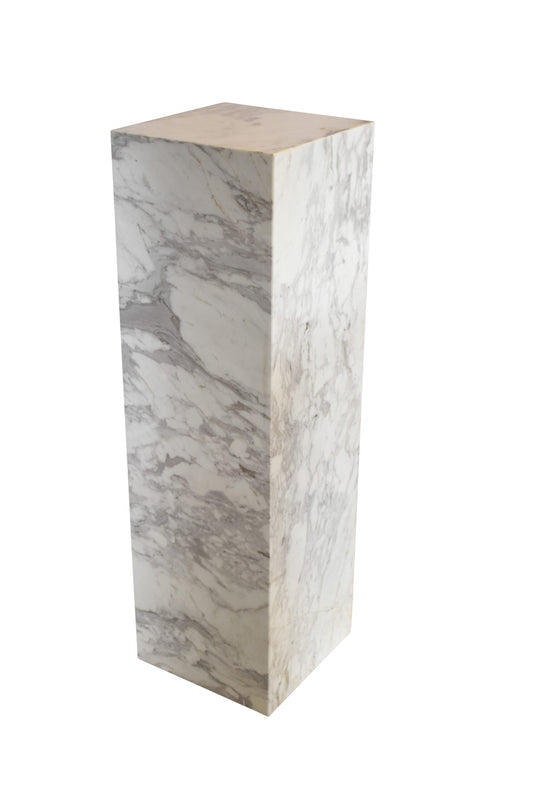 Pedestal For Artwork, Modern Gray and White Marble Stone  12" x 12" x 39"H