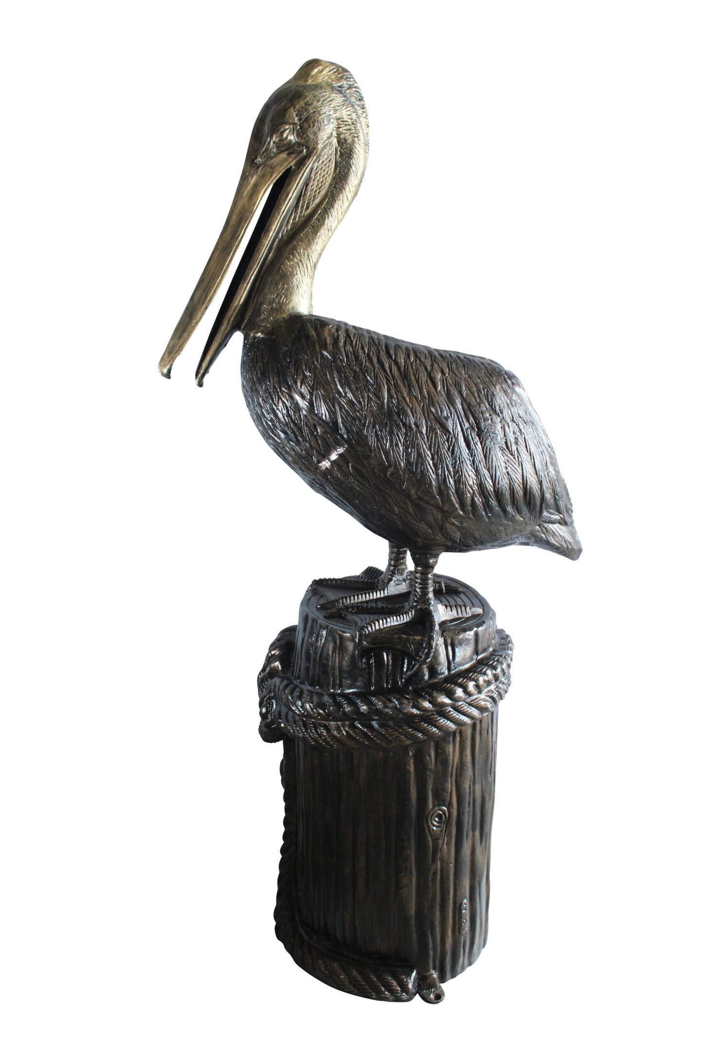 Giant Aluminum Pelican Statue Standing on Dock Post Sculpture 40" x 33" x 78"H